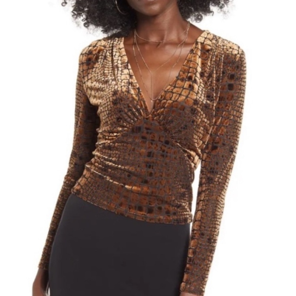 Nordstrom Velour Brown Reptile Top